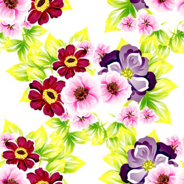 Sorunsuz vintage tarzı çiçek deseni. Renkli çiçek öğeleri