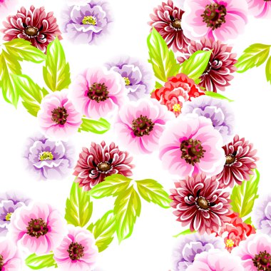 Sorunsuz vintage tarzı çiçek deseni. Renkli çiçek öğeleri