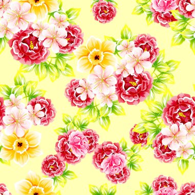 Sorunsuz vintage tarzı çiçek deseni. Renkli çiçek öğeleri