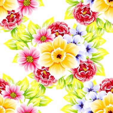 Sorunsuz vintage tarzı çiçek deseni. Renkli çiçek öğeleri