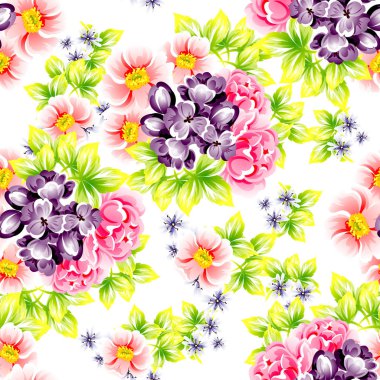 Sorunsuz vintage tarzı çiçek deseni. Renkli çiçek öğeleri