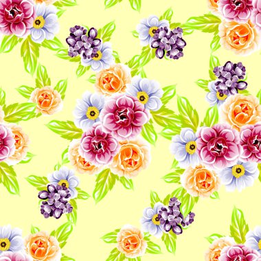 Sorunsuz vintage tarzı çiçek deseni. Renkli çiçek öğeleri