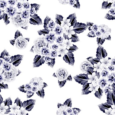 Sorunsuz vintage tarzı çiçek deseni. Kontur çiçek öğeleri