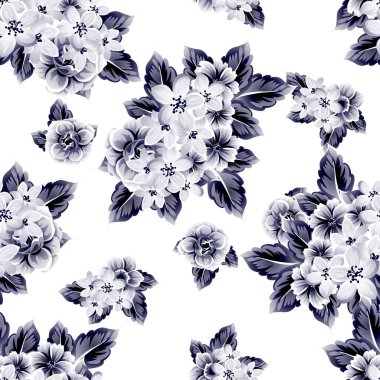 Sorunsuz vintage tarzı çiçek deseni. Kontur çiçek öğeleri