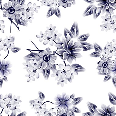 Sorunsuz vintage tarzı çiçek deseni. Kontur çiçek öğeleri