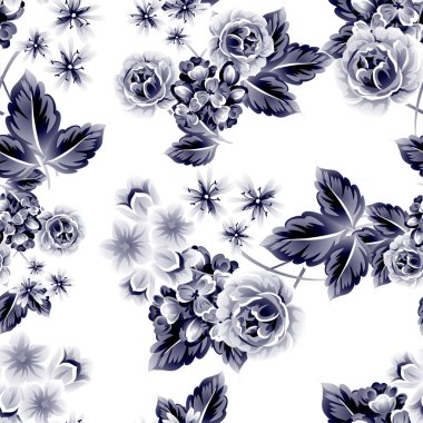 Sorunsuz vintage tarzı çiçek deseni. Kontur çiçek öğeleri