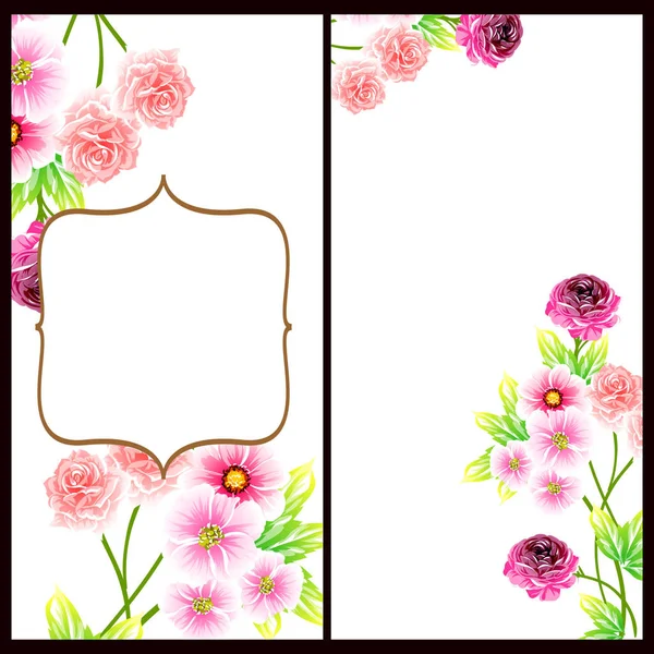 Conjunto Tarjetas Boda Flores Estilo Vintage Elementos Florales Color — Vector de stock