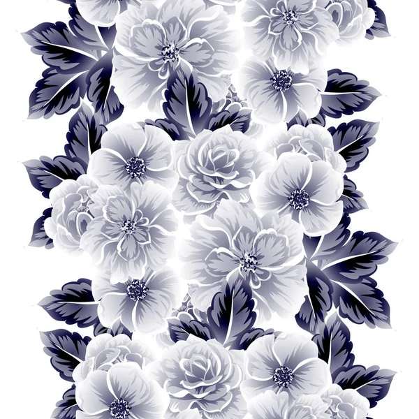 Patrón Flores Estilo Vintage Sin Costuras Elementos Florales Contorno — Vector de stock