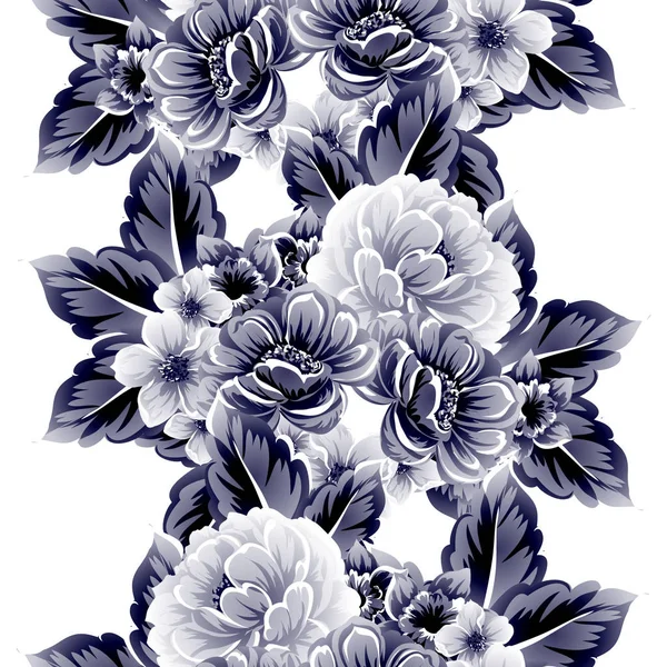 Patrón Flores Estilo Vintage Sin Costuras Elementos Florales Contorno — Vector de stock