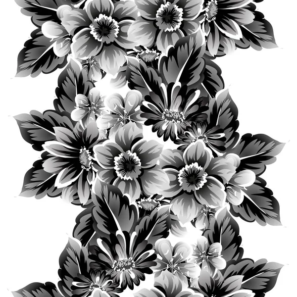 Naadloze Vintage Stijl Bloemenpatroon Floral Elementen Contour — Stockvector