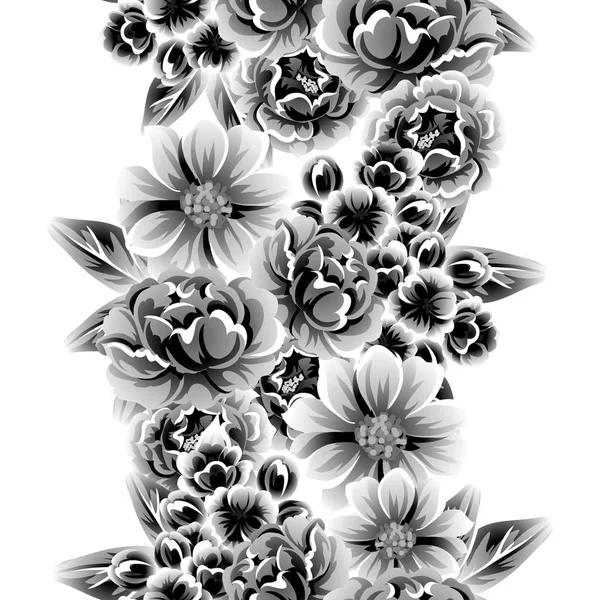 Naadloze Vintage Stijl Bloemenpatroon Floral Elementen Contour — Stockvector