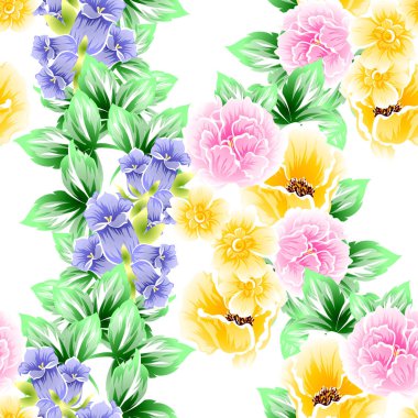 Sorunsuz vintage tarzı çiçek deseni. Renkli çiçek öğeleri