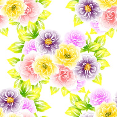 Sorunsuz vintage tarzı çiçek deseni. Renkli çiçek öğeleri
