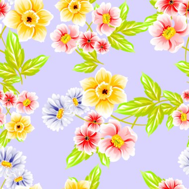 Sorunsuz vintage tarzı çiçek deseni. Renkli çiçek öğeleri