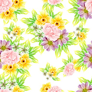 Sorunsuz vintage tarzı çiçek deseni. Renkli çiçek öğeleri