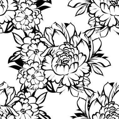 Sorunsuz vintage tarzı çiçek deseni. Kontur çiçek öğeleri
