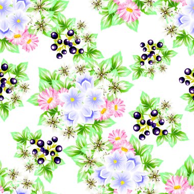 Sorunsuz vintage tarzı çiçek deseni. Renkli çiçek öğeleri