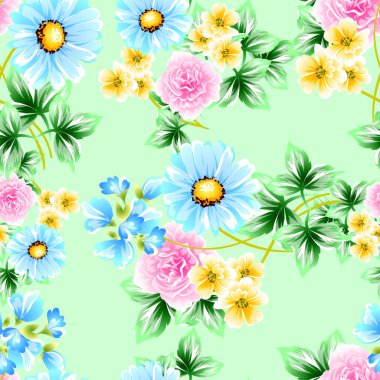 Sorunsuz vintage tarzı çiçek deseni. Renkli çiçek öğeleri