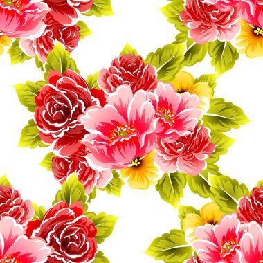 Sorunsuz vintage tarzı çiçek deseni. Renkli çiçek öğeleri