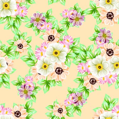 Sorunsuz vintage tarzı çiçek deseni. Renkli çiçek öğeleri
