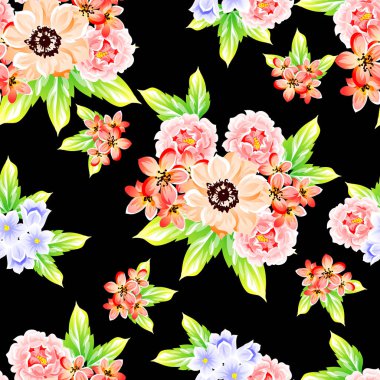 Sorunsuz vintage tarzı çiçek deseni. Renkli çiçek öğeleri