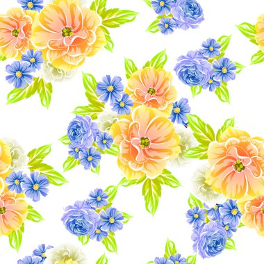 Sorunsuz vintage tarzı çiçek deseni. Renkli çiçek öğeleri