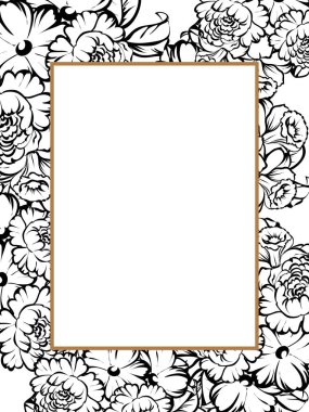 Vintage tarzı süslü çiçek düğün kartı. Kontur çiçek öğeleri