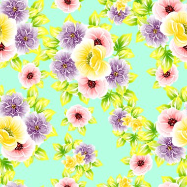 Sorunsuz vintage tarzı çiçek deseni. Renkli çiçek öğeleri