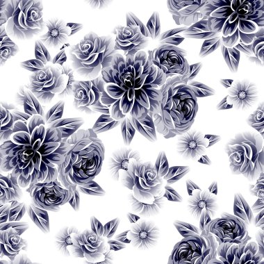 Sorunsuz vintage tarzı çiçek deseni. Kontur çiçek öğeleri