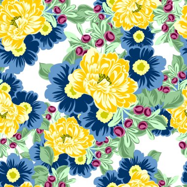 Sorunsuz vintage tarzı çiçek deseni. Renkli çiçek öğeleri