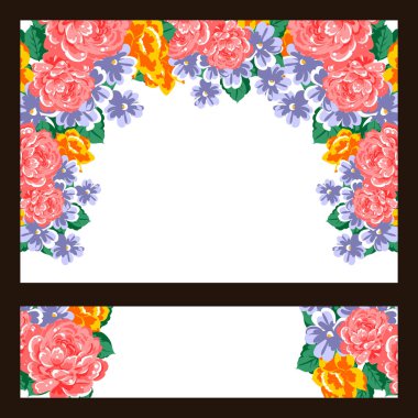 Klasik çiçek düğün kartları seti. Çiçek renginde elementler