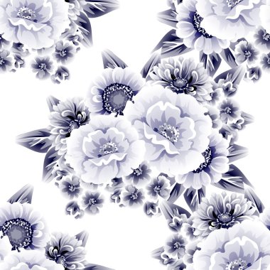 Sorunsuz vintage tarzı çiçek deseni. Kontur çiçek öğeleri