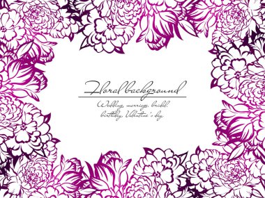 Vintage tarzı süslü çiçek düğün kartı. Kontur çiçek öğeleri