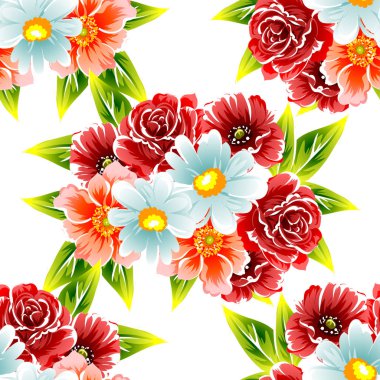 Sorunsuz vintage tarzı çiçek deseni. Renkli çiçek öğeleri