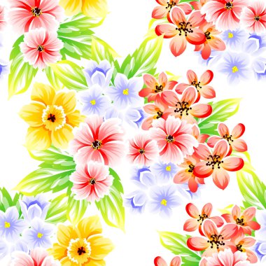 Sorunsuz vintage tarzı çiçek deseni. Renkli çiçek öğeleri