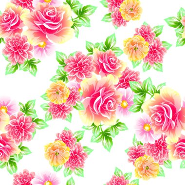 Sorunsuz vintage tarzı çiçek deseni. Renkli çiçek öğeleri