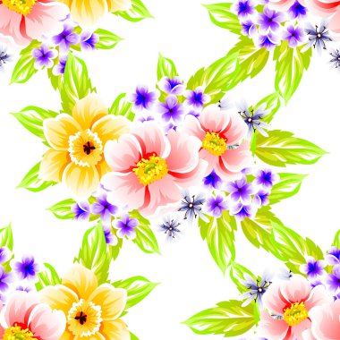 Sorunsuz vintage tarzı çiçek deseni. Renkli çiçek öğeleri