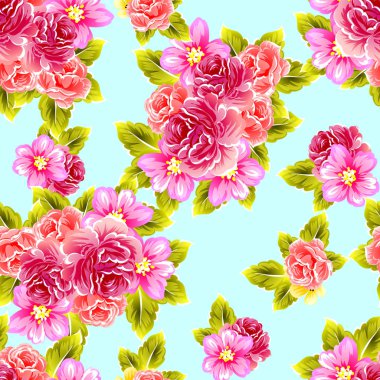 Sorunsuz vintage tarzı çiçek deseni. Renkli çiçek öğeleri