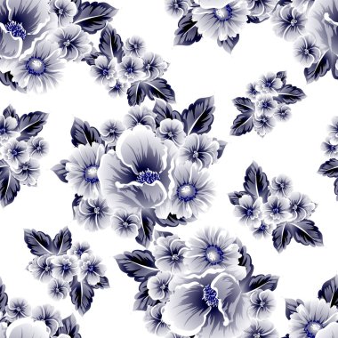 Sorunsuz vintage tarzı çiçek deseni. Kontur çiçek öğeleri