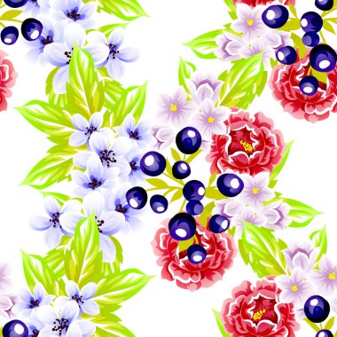 Sorunsuz vintage tarzı çiçek deseni. Renkli çiçek öğeleri