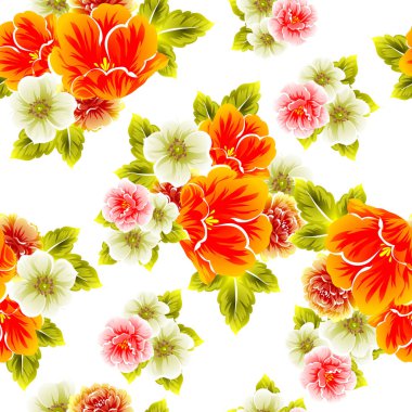 Sorunsuz vintage tarzı çiçek deseni. Renkli çiçek öğeleri