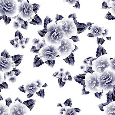 Sorunsuz vintage tarzı çiçek deseni. Kontur çiçek öğeleri