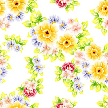 Sorunsuz vintage tarzı çiçek deseni. Renkli çiçek öğeleri