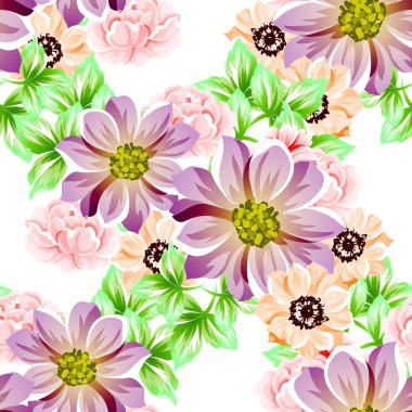 Sorunsuz vintage tarzı çiçek deseni. Renkli çiçek öğeleri