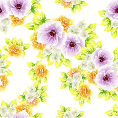Sorunsuz vintage tarzı çiçek deseni. Renkli çiçek öğeleri