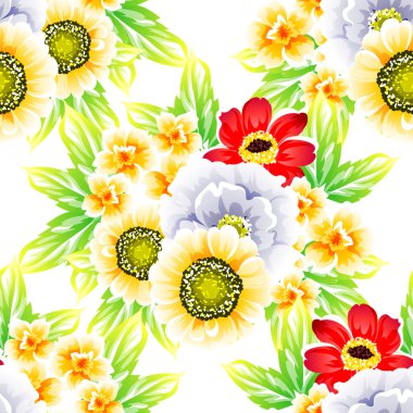 Sorunsuz vintage tarzı çiçek deseni. Renkli çiçek öğeleri