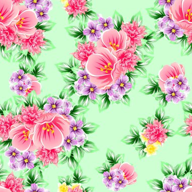 Sorunsuz vintage tarzı çiçek deseni. Renkli çiçek öğeleri