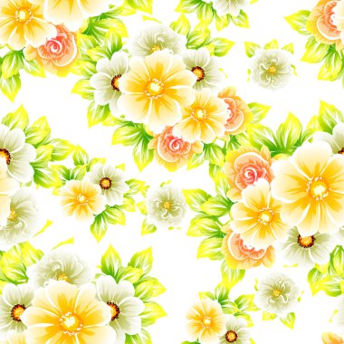 Sorunsuz vintage tarzı çiçek deseni. Renkli çiçek öğeleri