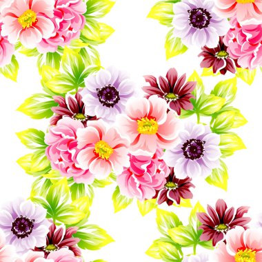Sorunsuz vintage tarzı çiçek deseni. Renkli çiçek öğeleri