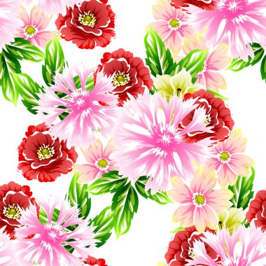 Sorunsuz vintage tarzı çiçek deseni. Renkli çiçek öğeleri